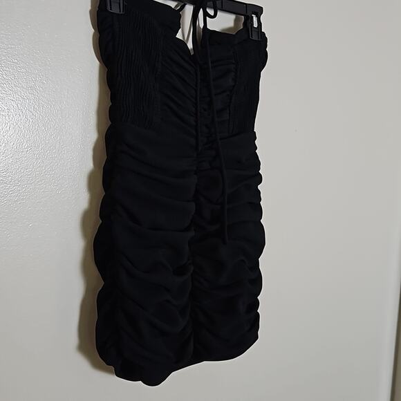 Zara Black Draped Ruched Mini Dress Sz Small - Picture 5 of 7